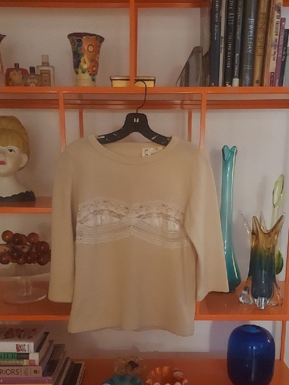 Vintage Comme des Garçons Cream Lace-Trim Crewneck Sweater